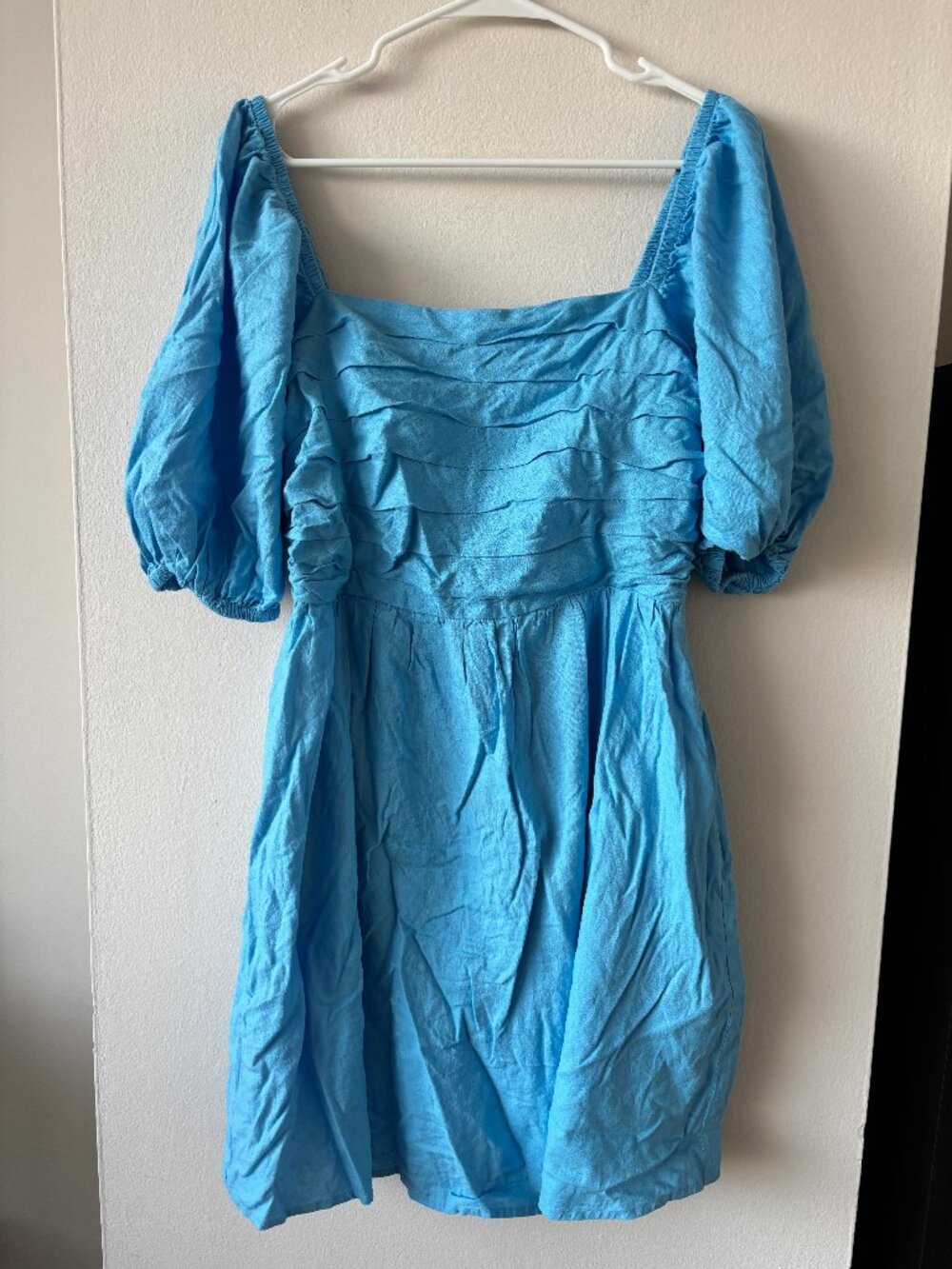 New York and Company Blue Puff Sleeve Dress - Size Medium - NWT